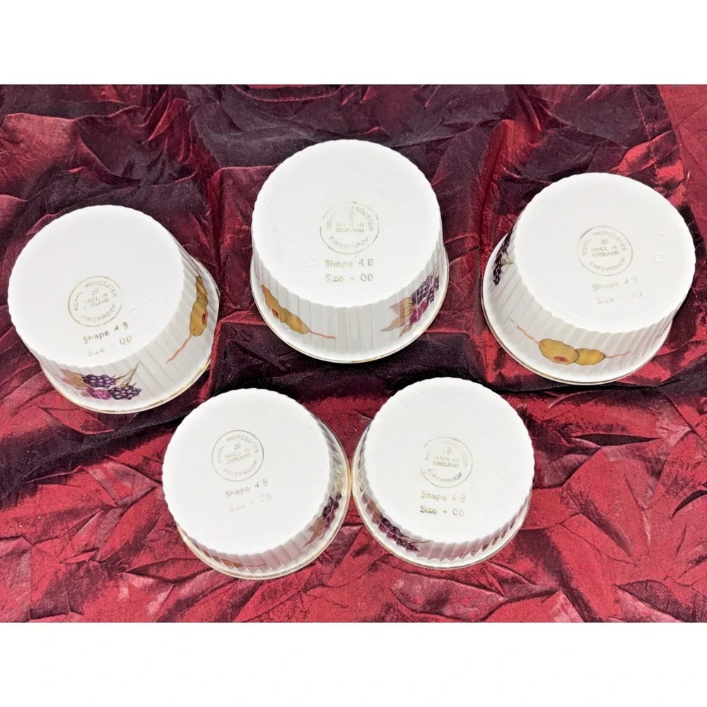 Royal Worcester Evesham Gold Ramekins (5) England Porcelain Berries Olives EUC